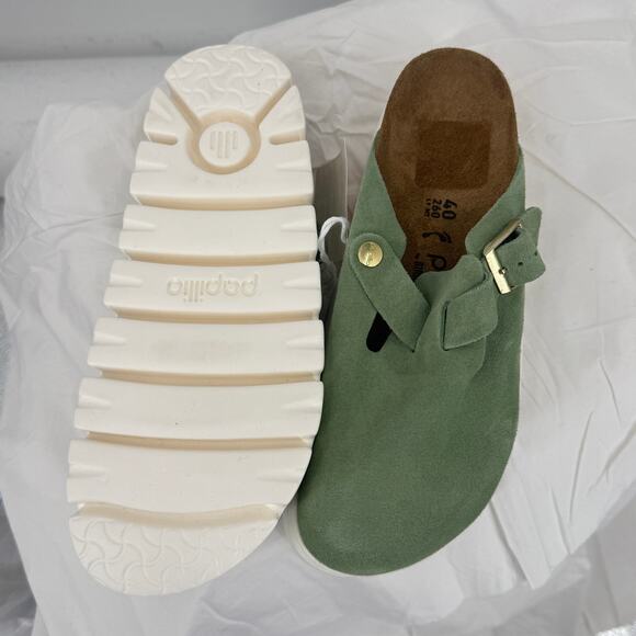 Birkenstock Boston Chunky Platform Clog Shoe  Green Tea Suede  40 9.5 NEW - Picture 5 of 5